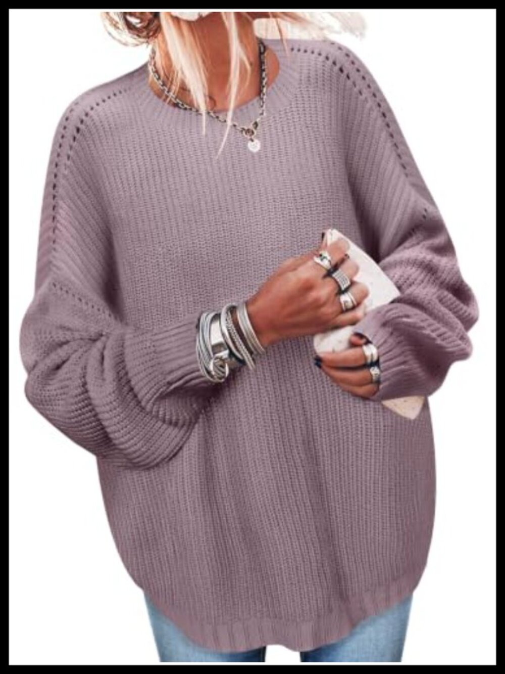 Oversized Ribbed Knit Pullover Tunic Sweater Crew Neck Long Sleeve